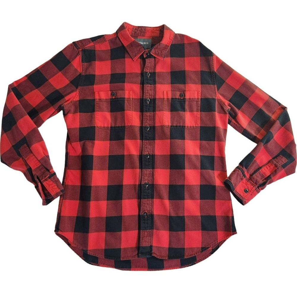 Bonobos Slim Fit Plaid Shirt Men's Large Red Black  Button Up Cotton